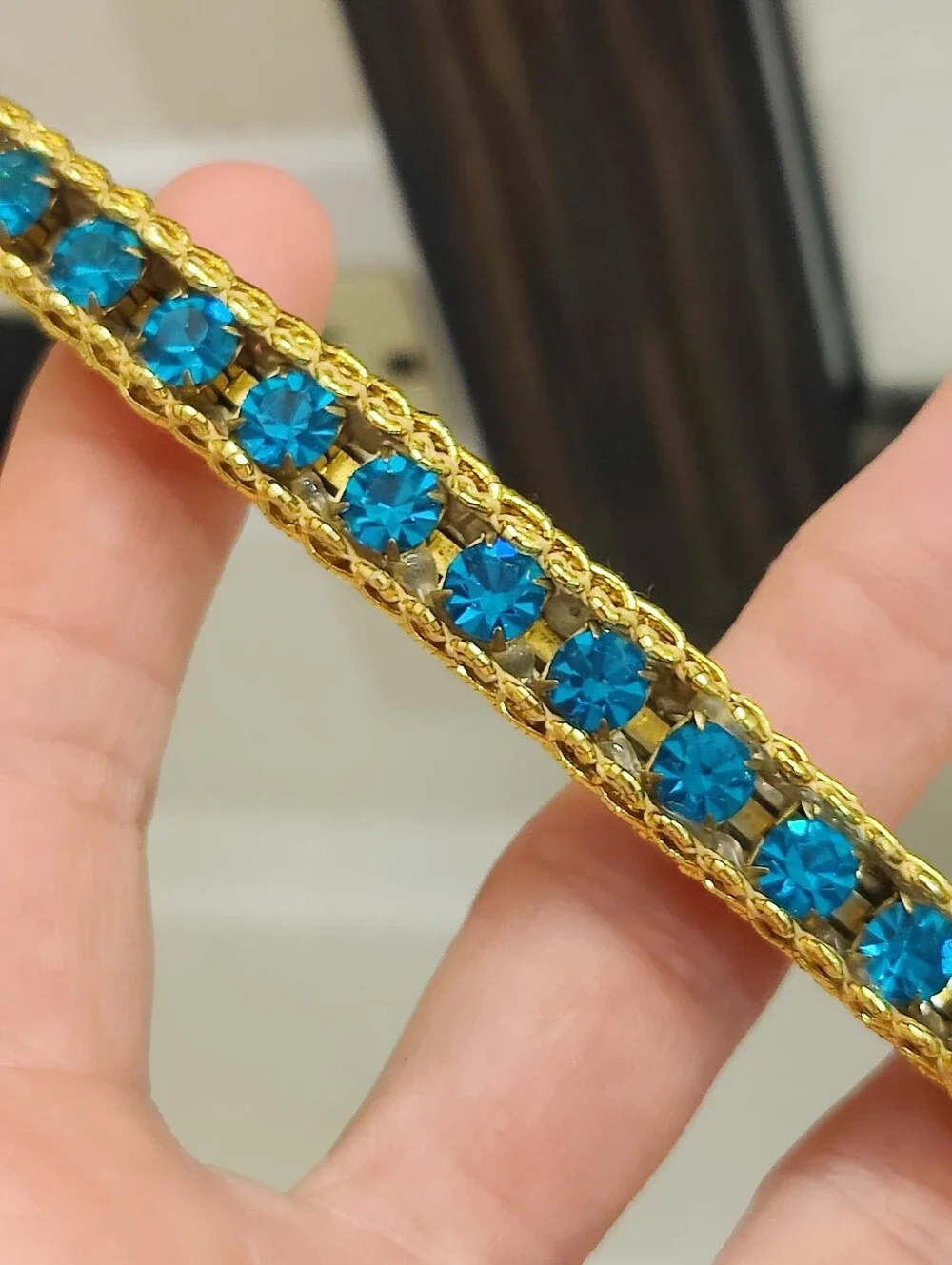 Vintage French Teal Crystal Large Hair Barette/Clip